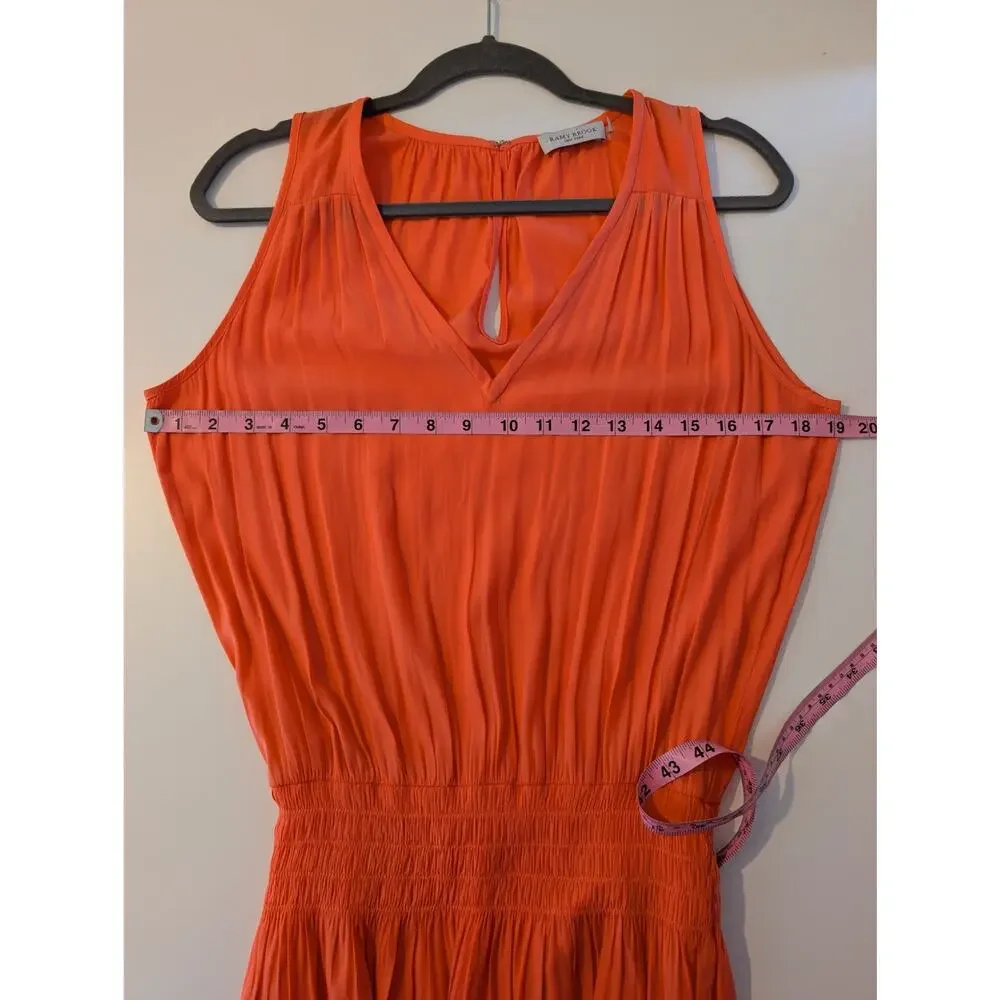 Ramy Brook Edenn Midi Dress Tiered Smocked Boho Keyhole Coral Pink Orange Size S